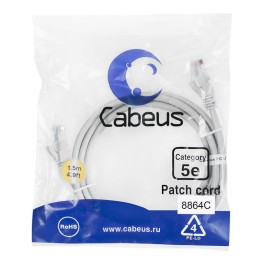 Патч-корд U/UTP кат.5E PC-UTP-RJ45-Cat.5e-1.5m-LSZH 2хRJ45/8p8c неэкранир. LSZH 1.5м сер. Cabeus 886