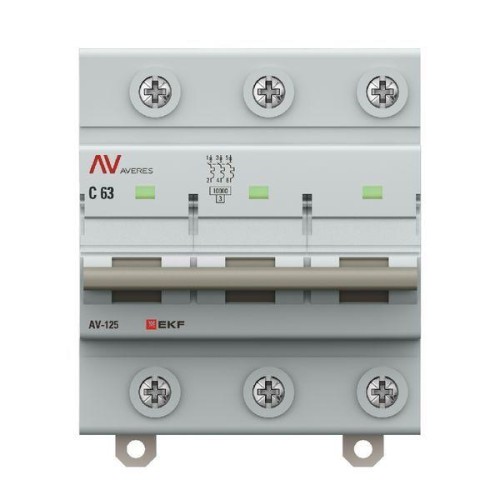 Выключатель автоматический 3п D 63А 10кА AV-125 AVERES EKF mcb125-3-63D-av