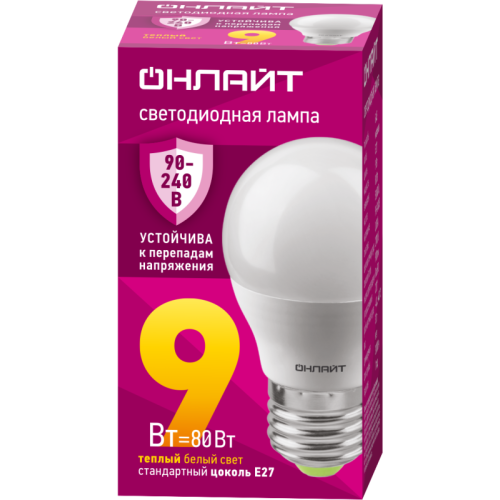 Лампа светодиодная 90 544 OLL-G45-9-230-2.7К-E27-FR PRO 90-240В ОНЛАЙТ 90544