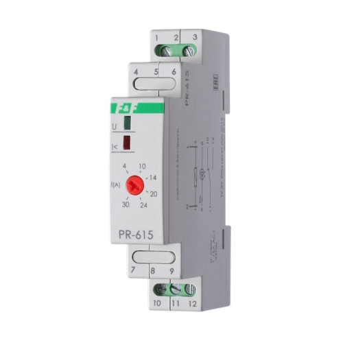 Реле тока PR-615 (4-30А сквозной канал монтаж на DIN-рейке 35мм 230В AC 16А 1НО IP20) F&F EA03.003.0