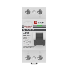 Выключатель дифференциального тока (УЗО) 2п 63А 30мА тип AC 6кА ВД-100 электромех. PROxima EKF elcb-