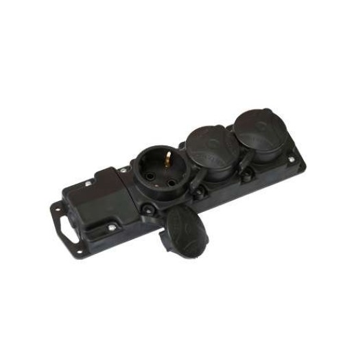 Колодка 3-м 16А IP44 250В с заземл. каучук черн. Bylectrica Р16-381