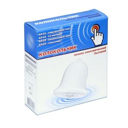 Звонок проводной Колокольчик электрон. гонг с кнопкой и проводом 3ААх1.5В 80-90дБА бел. Тритон КЛ-01