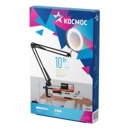 Светильник настольный Desk038. 10Вт 5В 2А RA>80 3 реж. цветности диммируемая струбцина черн. КОСМОС