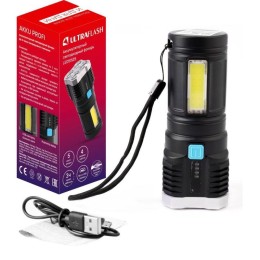 Фонарь аккумуляторный LED51525 4В 4LED+COB 3Вт 4 реж. Micro USB черн. (бокс) Ultraflash 15195