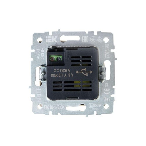 Розетка BRITE USB A+A 3.1А РЮ10-1-БрЖ механизм жемчуж. IEK BR-U21-D31-K36