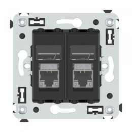 DKC Avanti Компьютерная розетка RJ-45 в стену, кат.6 экранированная  двойная, "Черный матовый"
