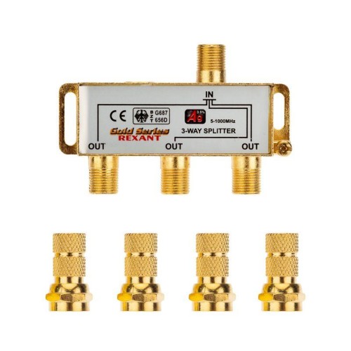 Делитель ТВ "краб" x3+4шт F "BOX" 5-1000 МГц "GOLD" Rexant 05-6102-1