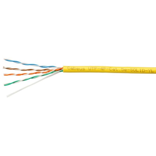 Кабель витая пара U/UTP кат.5E 4х2х24AWG solid PVC нг(А)-LS UTP-4P-Cat.5e-SOLID-YL желт. (уп.305м) C