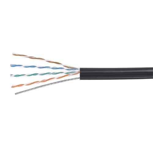 Кабель витая пара U/UTP кат.5E 4х2х24AWG solid РЕ OUTDOOR (трос) UTP-4P-Cat.5e-SOLID-ST-OUT черн. (у