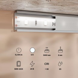 Лента светодиодная 24В 2835 9.6Вт/м 6000К IP65 (уп.5м) Maytoni 201182