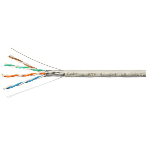 Кабель витая пара U/FTP кат.6A 4х2х23AWG solid PVC нг(А)-LS STP-4P-Cat.6a-SOLID-IN-PVC сер. (уп.305м