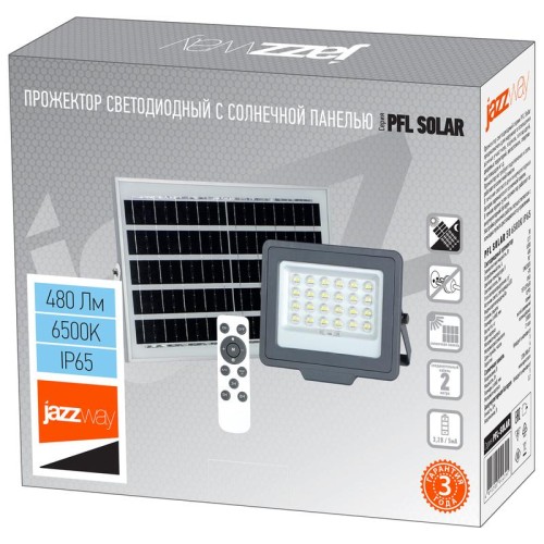 Прожектор светодиодный PFL SOLAR 50 6500К IP65 ДО с солнечн. панелью и пультом в компл. Pro JazzWay