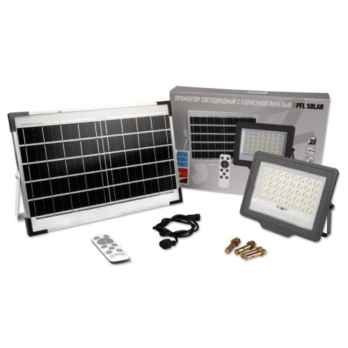 Прожектор светодиодный PFL SOLAR 100 6500К IP65 ДО с солнечн. панелью и пультом в компл. Pro JazzWay