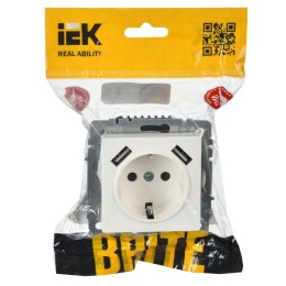 Розетка BRITE РЮш10-1-БрБ 16А с USB A+A 2.1А с заземл. защ. шторки механизм бел. IEK BR-R14-16-U21-D