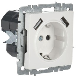 Розетка BRITE РЮш10-1-БрБ 16А с USB A+A 2.1А с заземл. защ. шторки механизм бел. IEK BR-R14-16-U21-D