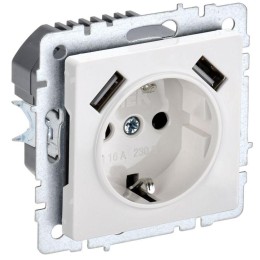 Розетка BRITE РЮш10-2-БрБ 16А с USB A+A 3.1А с заземл. защ. шторки механизм бел. IEK BR-R14-16-U21-D