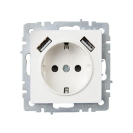 Розетка BRITE РЮш10-2-БрБ 16А с USB A+A 3.1А с заземл. защ. шторки механизм бел. IEK BR-R14-16-U21-D