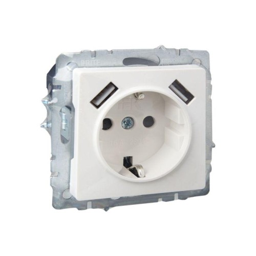 Розетка BRITE РЮш10-2-БрБ 16А с USB A+A 3.1А с заземл. защ. шторки механизм бел. IEK BR-R14-16-U21-D