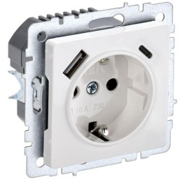 Розетка BRITE РЮш11-1-БрБ 16А с USB A+C 18Вт с заземл. защ. шторки механизм бел. IEK BR-R14-16-U22-0