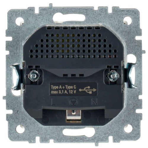 Розетка BRITE РЮш11-1-БрБ 16А с USB A+C 18Вт с заземл. защ. шторки механизм бел. IEK BR-R14-16-U22-0