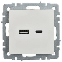 Розетка BRITE USB A+C 18Вт РЮ11-1-БрБ механизм бел. IEK BR-U22-018-K01