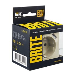 Розетка BRITE РЮш10-1-БрКр 16А с USB A+A 2.1А с заземл. защ. шторки механизм беж. IEK BR-R14-16-U21-