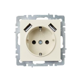 Розетка BRITE РЮш10-1-БрКр 16А с USB A+A 2.1А с заземл. защ. шторки механизм беж. IEK BR-R14-16-U21-
