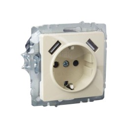 Розетка BRITE РЮш10-1-БрКр 16А с USB A+A 2.1А с заземл. защ. шторки механизм беж. IEK BR-R14-16-U21-