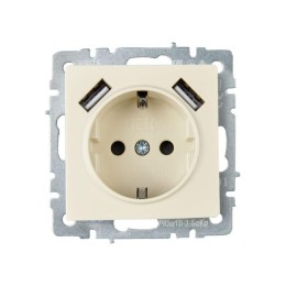Розетка BRITE РЮш10-2-БрКр 16А с USB A+A 3.1А с заземл. защ. шторки механизм беж. IEK BR-R14-16-U21-