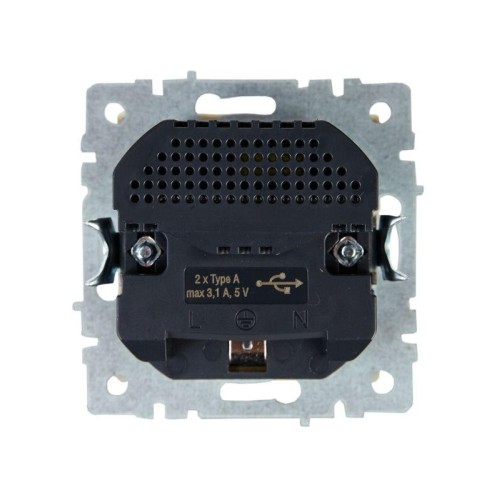 Розетка BRITE РЮш10-2-БрКр 16А с USB A+A 3.1А с заземл. защ. шторки механизм беж. IEK BR-R14-16-U21-