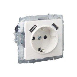 Розетка BRITE РЮш10-1-БрЖ 16А с USB A+A 2.1А с заземл. защ. шторки механизм жемчуж. IEK BR-R14-16-U2