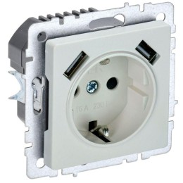 Розетка BRITE РЮш10-1-БрЖ 16А с USB A+A 2.1А с заземл. защ. шторки механизм жемчуж. IEK BR-R14-16-U2