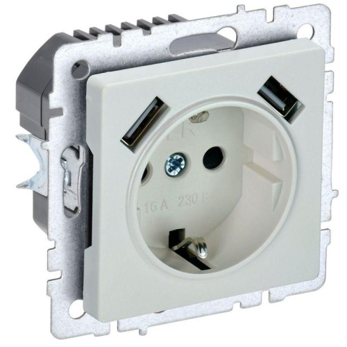Розетка BRITE РЮш10-1-БрЖ 16А с USB A+A 2.1А с заземл. защ. шторки механизм жемчуж. IEK BR-R14-16-U2