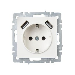 Розетка BRITE РЮш10-1-БрЖ 16А с USB A+A 2.1А с заземл. защ. шторки механизм жемчуж. IEK BR-R14-16-U2