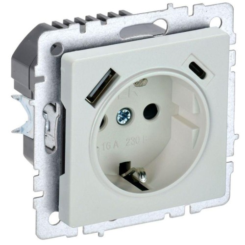 Розетка BRITE РЮш11-1-БрЖ 16А с USB A+C 18Вт с заземл. защ. шторки механизм жемчуж. IEK BR-R14-16-U2