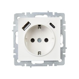 Розетка BRITE РЮш11-1-БрЖ 16А с USB A+C 18Вт с заземл. защ. шторки механизм жемчуж. IEK BR-R14-16-U2