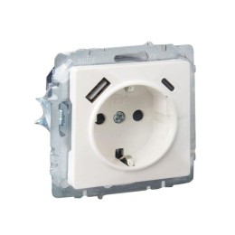 Розетка BRITE РЮш11-1-БрЖ 16А с USB A+C 18Вт с заземл. защ. шторки механизм жемчуж. IEK BR-R14-16-U2