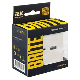 Розетка BRITE USB A+C 18Вт РЮ11-1-БрЖ механизм жемчуж. IEK BR-U22-018-K36