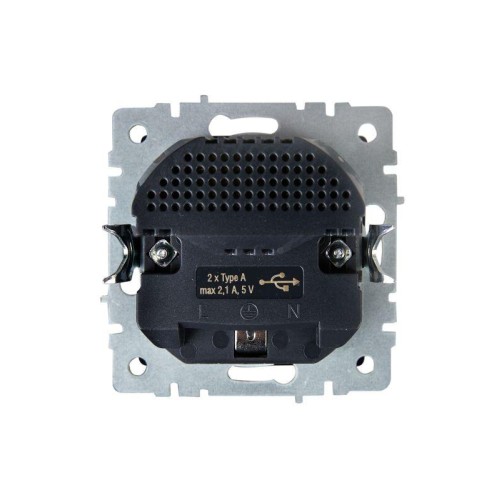 Розетка BRITE РЮш10-1-БрШ 16А с USB A+A 2.1А с заземл. защ. шторки механизм шампань IEK BR-R14-16-U2