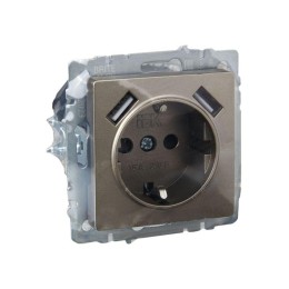 Розетка BRITE РЮш10-1-БрШ 16А с USB A+A 2.1А с заземл. защ. шторки механизм шампань IEK BR-R14-16-U2