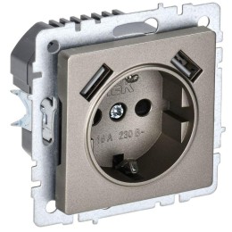Розетка BRITE РЮш10-2-БрШ 16А с USB A+A 3.1А с заземл. защ. шторки механизм шампань IEK BR-R14-16-U2