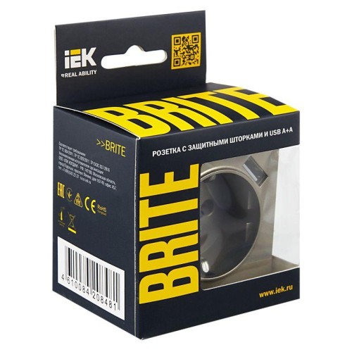 Розетка BRITE РЮш10-2-БрШ 16А с USB A+A 3.1А с заземл. защ. шторки механизм шампань IEK BR-R14-16-U2