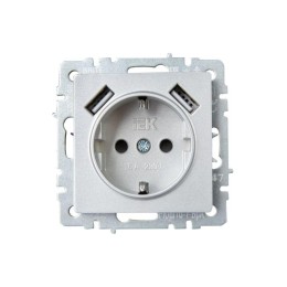 Розетка BRITE РЮш10-1-БрА 16А с USB A+A 2.1А с заземл. защ. шторки механизм алюм. IEK BR-R14-16-U21-