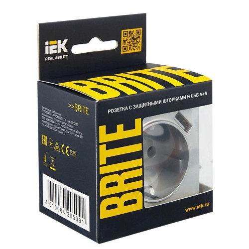 Розетка BRITE РЮш10-1-БрА 16А с USB A+A 2.1А с заземл. защ. шторки механизм алюм. IEK BR-R14-16-U21-
