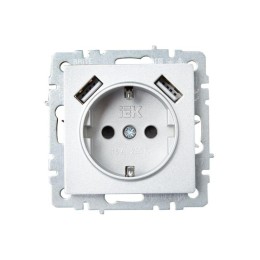 Розетка BRITE РЮш10-2-БрА 16А с USB A+A 3.1А с заземл. защ. шторки механизм алюм. IEK BR-R14-16-U21-