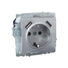 Розетка BRITE РЮш10-2-БрА 16А с USB A+A 3.1А с заземл. защ. шторки механизм алюм. IEK BR-R14-16-U21-