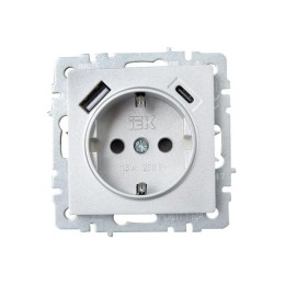 Розетка BRITE РЮш11-1-БрА 16А с USB A+C 18Вт с заземл. защ. шторки механизм алюм. IEK BR-R14-16-U22-