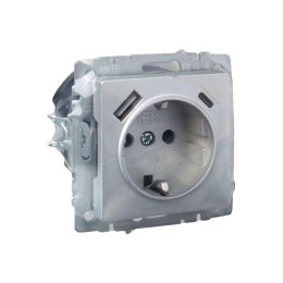 Розетка BRITE РЮш11-1-БрА 16А с USB A+C 18Вт с заземл. защ. шторки механизм алюм. IEK BR-R14-16-U22-