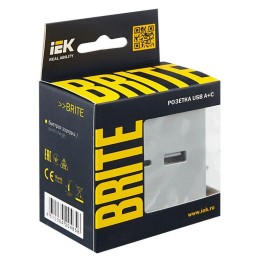 Розетка BRITE USB A+C 18Вт РЮ11-1-БрА механизм алюм. IEK BR-U22-018-K47